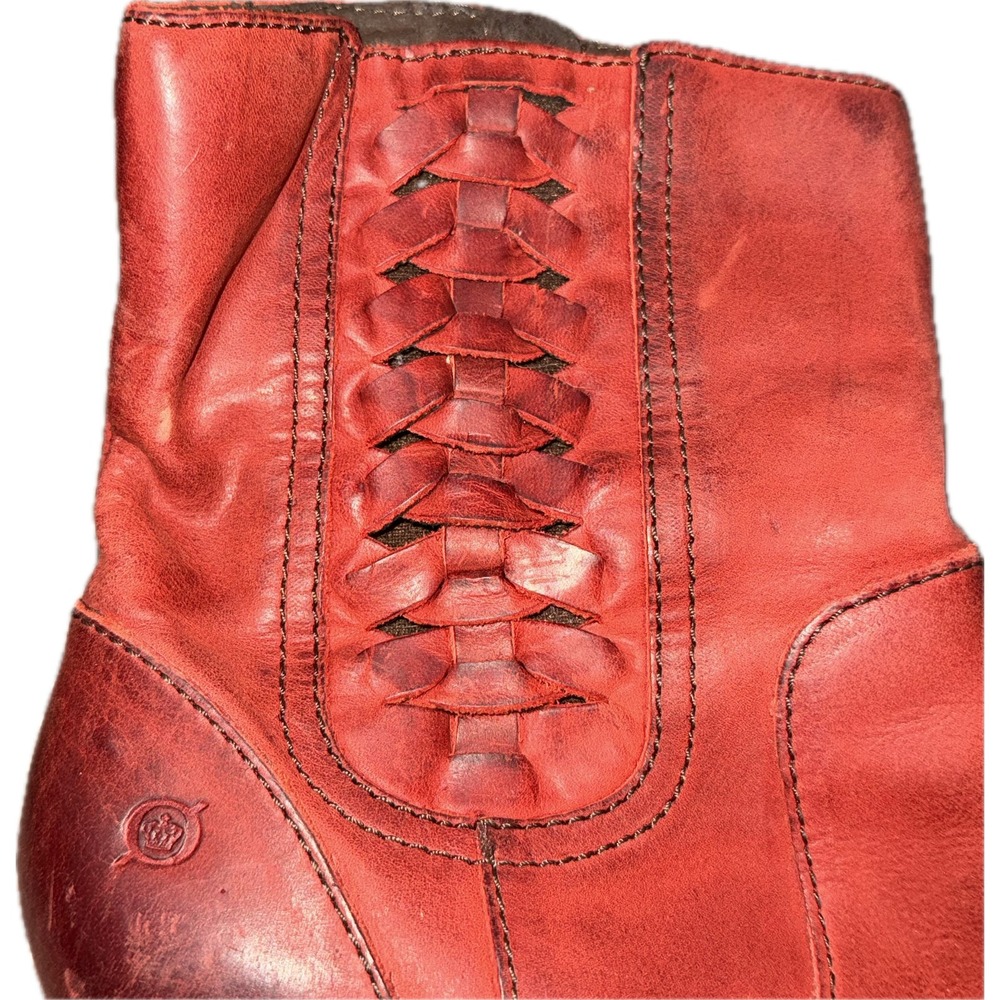 Born Red Size 8 Leather Western Ankle Boot Zip Round Toe Women Festival Cowgirl - Picture 2 of 9